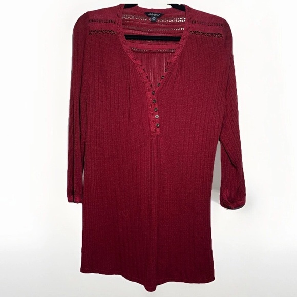 Lucky Brand Blouse Top Womens Plus 2X Boho Peasant Crochet Red Embroidered Linen - Picture 1 of 13